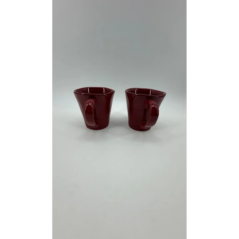 Pier 1 Coffee Mugs Unisex OS Burgundy Elemental Red Glossy Organic Set of 2 Cup
